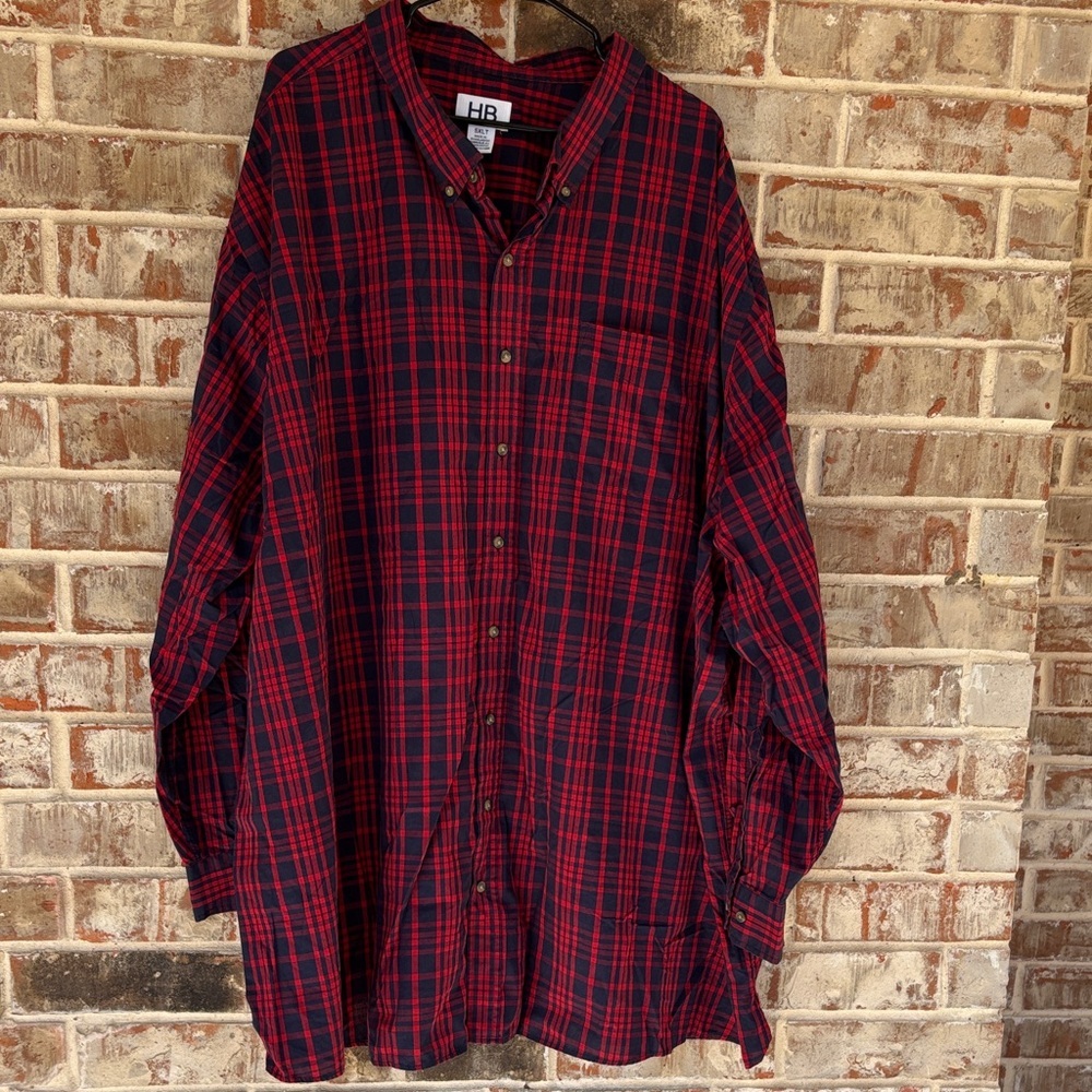 Harbor‎ Bay Red Navy Plaid Plus Size Dress Shirt